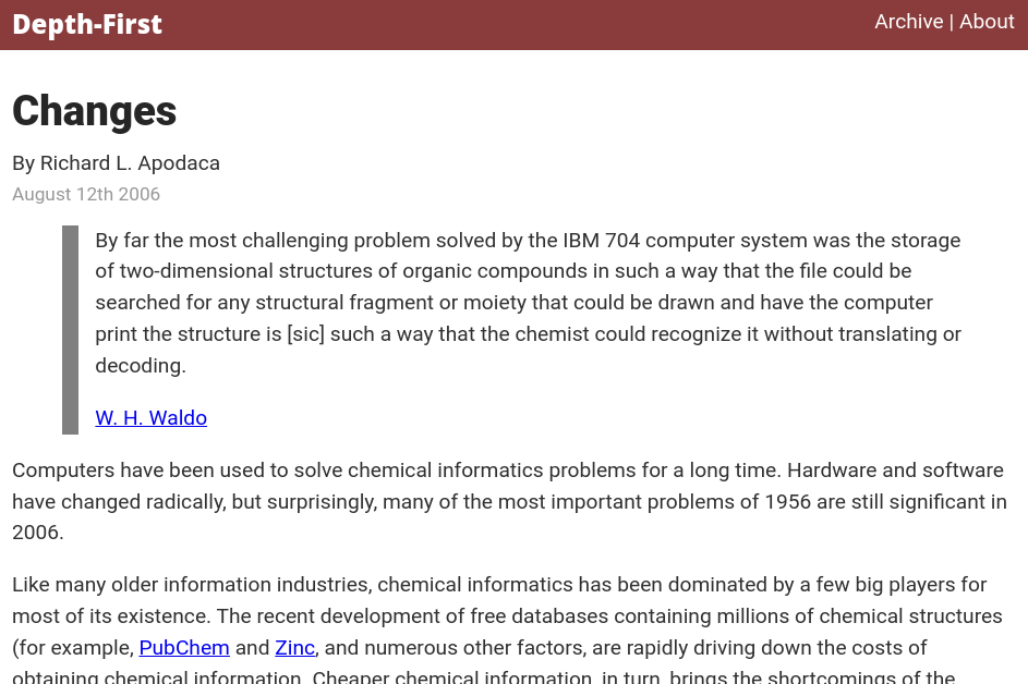 Screenshot of the first Depth-First blog post